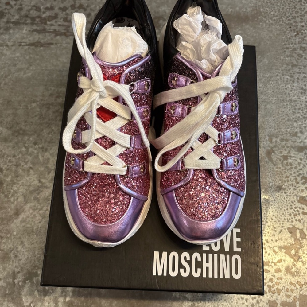 Love Moschino Purple Glitter Sneakers Size 10.5 Women